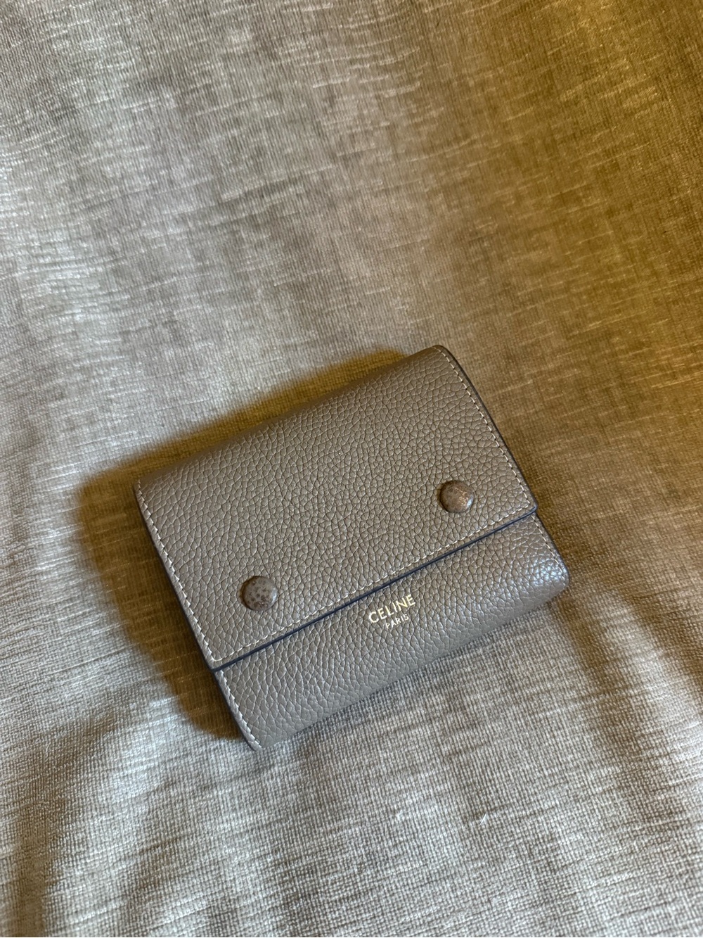 Celine Pebbled Leather Card & Key Holder in Taupe